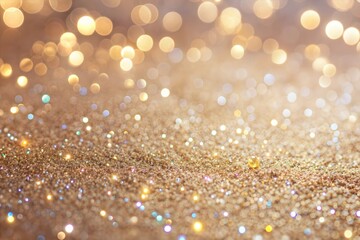 Wall Mural - Close-up shot of golden glitter with bokeh lights