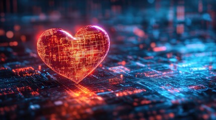 Digital heart symbolizing love in a tech landscape