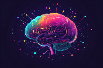 Poster - A vibrant, abstract representation of a brain with colorful connections and energy.