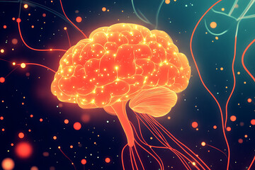 Poster - A glowing brain illustration with neural connections and vibrant colors.
