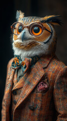 Canvas Print - A wise owl in a dapper suit and glasses