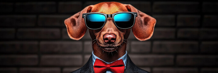 Sticker - A dapper dog in sunglasses and a bow tie.