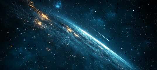 Wall Mural - night outer space planet earth orbit. generative ai technology.