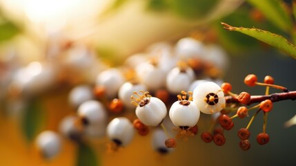 Wall Mural - Closeup of white berries on a branch