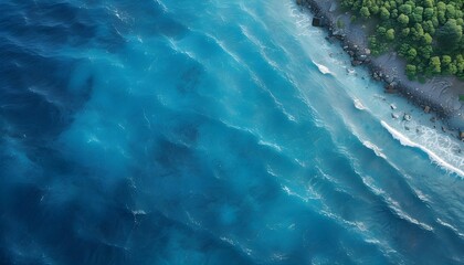 Aerial View of Vibrant Blue Ocean Waves and Sparkling Sea Surface