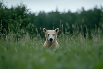 Sticker - Curious polar bear peeking through tall grass