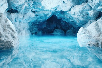 Wall Mural - Stunning blue ice cave with crystal clear water