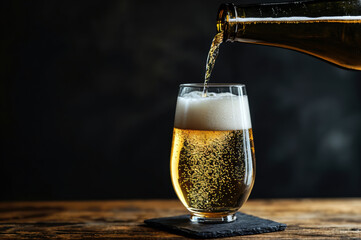 Poster - Pouring beer into glass with bubbles and foam on top