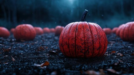 Poster - Autumn pumpkin in dark forest