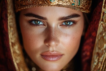 Poster - Mysterious woman with piercing eyes and ornate headpiece