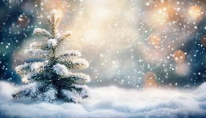 Sticker - Winter christmas background with snow tree and lots of copy space