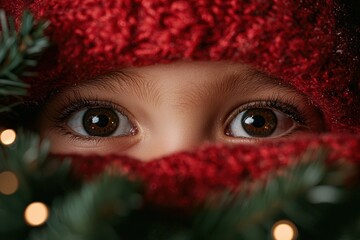 Sticker - Close-up of mysterious eyes peering through red fabric