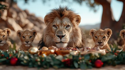 Poster - majestic lions in natural habitat