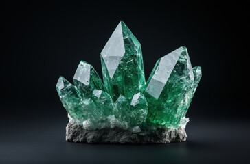 Poster - Stunning green quartz crystal cluster on black background