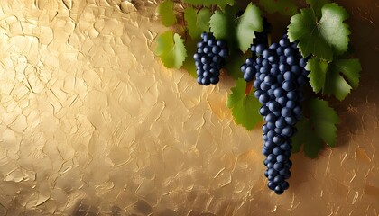 Luxurious gold-textured backdrop featuring grape harvest design with a shimmering gilt finish