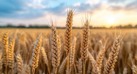 Wall Mural - golden wheat field at sunset