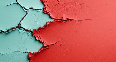 Canvas Print - Cracked and textured wall surface with contrasting colors