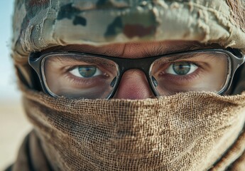 close-up of a person's eyes wearing protective goggles