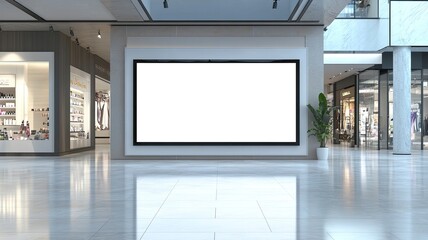 Poster - Mockup blank LED Screen billboard in front of entrance of cosmetics store in shopping mall, Empty space to insert multimedia, advertisement, generative ai