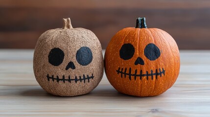 Poster - Spooky Halloween pumpkins with carved faces