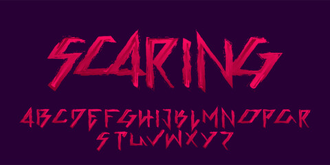 Fototapete - Scaring alphabet font. Bloody angular letters and numbers. Stock vector typography for your Halloween typography.