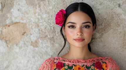 Poster - beautiful woman with floral dress and flower in hair