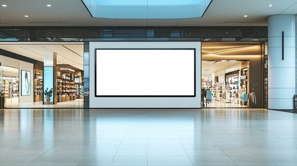 Wall Mural - Mockup blank LED Screen billboard in front of entrance of cosmetics store in shopping mall, Empty space to insert multimedia, advertisement, generative ai