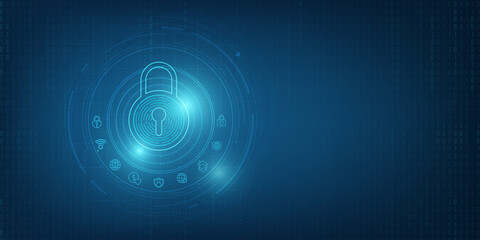 Fototapete - Padlock With Keyhole icon in. personal data security Illustrates cyber data or information privacy idea. blue color abstract hi speed internet technology.