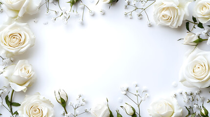 Poster - A sleek, transparent acrylic sign bordered with elegant white roses and hints of baby’s breath for a sophisticated, modern
