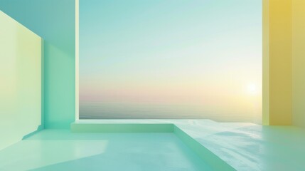Poster - Soft pastel gradient with transitions between mint green and pale yellow, perfect for a fresh and calming atmosphere
