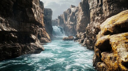 Nature's Fury Unleashed: Dramatic Scene of a Raging River in a Canyon