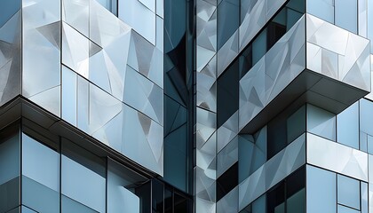 Canvas Print - Abstract geometric patterns on a modern architectural facade with striking reflective surfaces