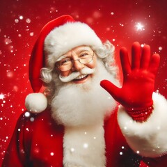 A santa claus is standing in front of a red background Ai generated 