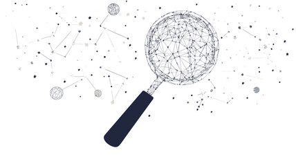 Poster - abstract magnifying glass with star constellations background, minimalist svg vector for business an