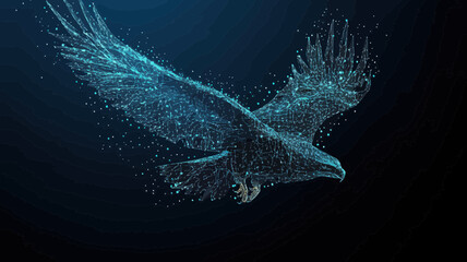 Poster - Abstract Polygonal Eagle in Flight - Blue Low Poly Vector Illustration of Flying Bird - Minimalist Digital Art with Connected Lines - Dynamic Motion Concept