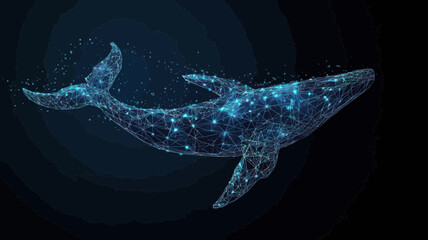 Poster - Low Poly Blue Whale Digital Marine Animal Vector, Polygonal Wireframe Whale in Starry Sky Concept, Minimalist SVG Art with Lines and Dots, Cosmos Inspired Connection Structure