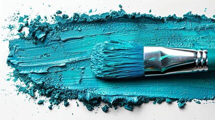 Close-up of Turquoise Paint with Brush Stroke and Splatter