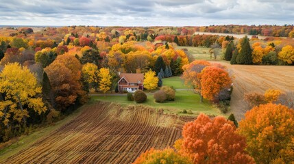 Wall Mural - Autumnal House in a Golden Forest