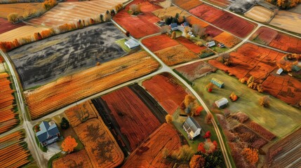 Wall Mural - Aerial View of Farmland in Autumn