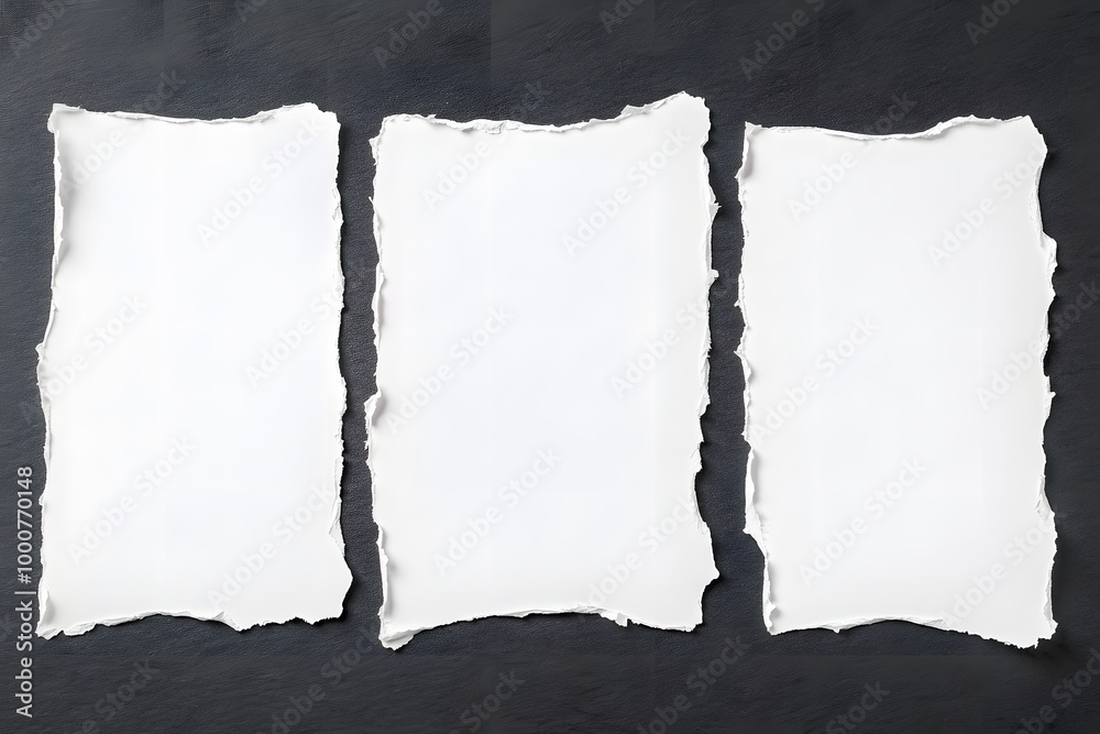 torn blank pages with uneven texture edges. set of ripped white paper ...