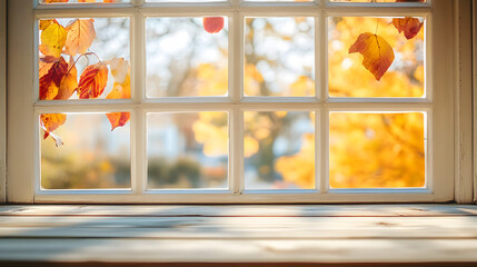 Wall Mural - Beautiful autumn window with copy space