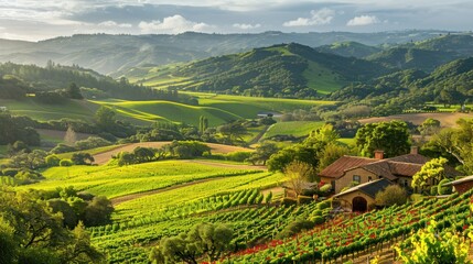 Wall Mural - Vineyards and Hills, a picturesque rural scene