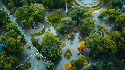 Sticker - Aerial View of a Lush City Park After Rain