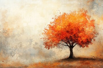 Single autumn tree on a muted background with a painted effect.