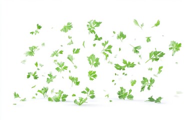 Flying parsley leaves isolated on white Generative AI