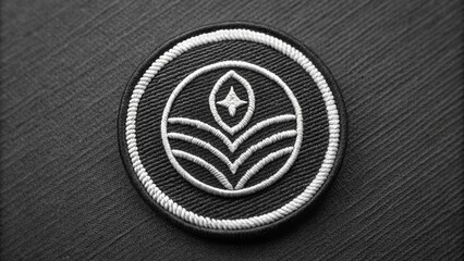 black and white round embroidered patch mockup