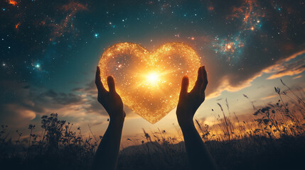  Silhouettes of Hands Encircling a Glowing Heart