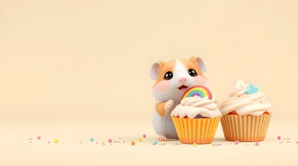 Wall Mural - Tiny Hamster, Rainbow Treat