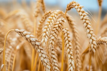 Close-up of golden wheat stalks in a field.