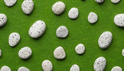  Natural beauty  A collection of speckled stones on a green surface